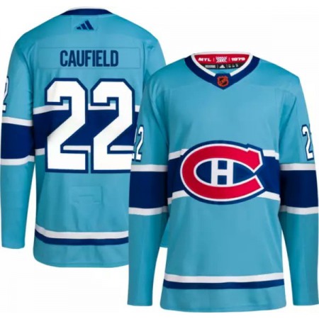 Men's Montreal Canadiens #22 Cole Caufield Blue 2022-23 Reverse Retro Stitched Jersey