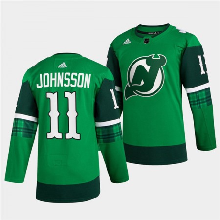 Men's New Jersey Devils #11 Andreas Johnsson Green Warm-Up St Patricks Day Stitched Jersey