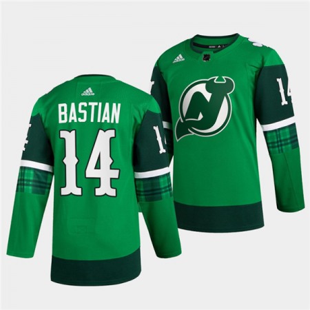 Men's New Jersey Devils #14 Nathan Bastian Green Warm-Up St Patricks Day Stitched Jersey