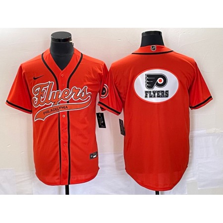 Men's Philadelphia Flyers Orange Team Big Logo Cool Base Stitched Baseball Jersey