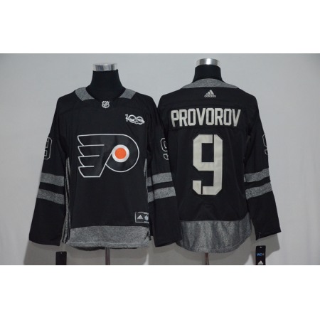Philadelphia Flyers #9 Ivan Provorov Black Men's 1917-2017 100th Anniversary Stitched NHL Jersey