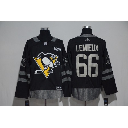 Pittsburgh Penguins #66 Mario Lemieux Black Men's 1917-2017 100th Anniversary Stitched NHL Jersey