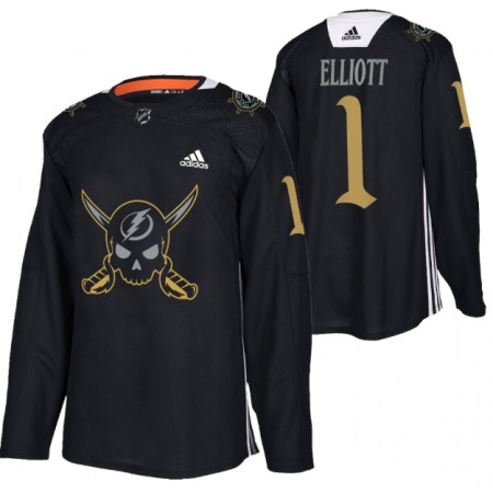 Men's Tampa Bay Lightning #1 Brian Elliott Black Gasparilla inspired Pirate-themed Warmup Stitched Jersey