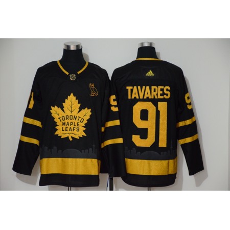 Men's Toronto Maple Leafs #91 John Tavares Black Golden City Edition Stitched NHL Jersey