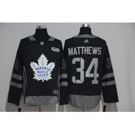Toronto Maple Leafs #34 Auston Matthews Black Men's 1917-2017 100th Anniversary Stitched NHL Jersey