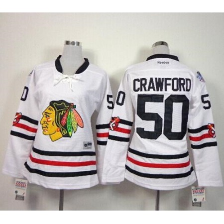Blackhawks #50 Corey Crawford White 2015 Winter Classic Women's Stitched NHL Jersey