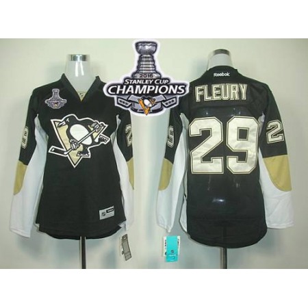 Penguins #29 Andre Fleury Black 2016 Stanley Cup Champions Women's Home Stitched NHL Jersey