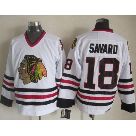 Blackhawks #18 Denis Savard White CCM Throwback Stitched NHL Jersey