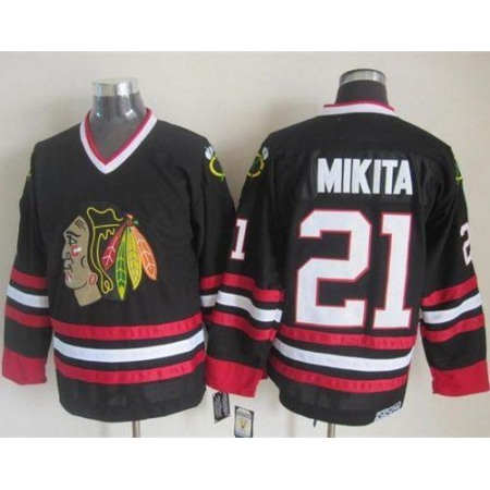 Blackhawks #21 Stan Mikita Black CCM Throwback Stitched NHL Jersey