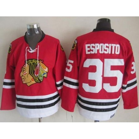 Blackhawks #35 Tony Esposito Red CCM Throwback Stitched NHL Jersey