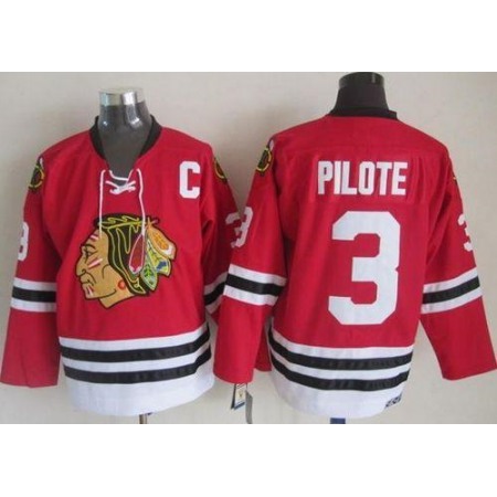 Blackhawks #3 Pierre Pilote Red CCM Throwback Stitched NHL Jersey