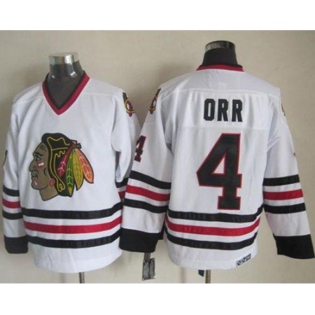 Blackhawks #4 Bobby Orr White CCM Throwback Stitched NHL Jersey