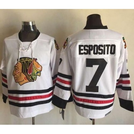 Blackhawks #7 Tony Esposito White CCM Throwback Stitched NHL Jersey