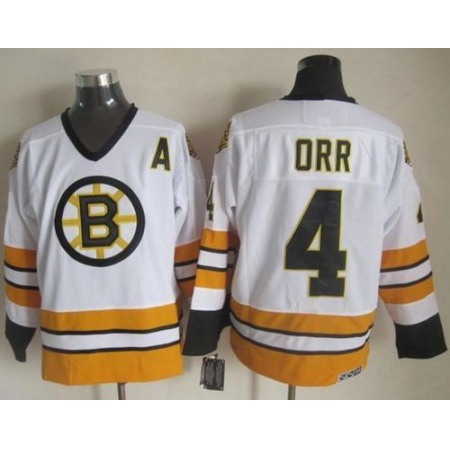 Bruins #4 Bobby Orr White/Yellow CCM Throwback Stitched NHL Jersey