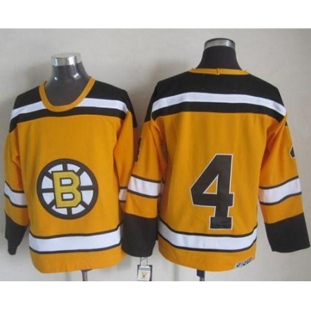 Bruins #4 Bobby Orr Yellow CCM Throwback Stitched NHL Jersey