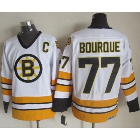 Bruins #77 Ray Bourque White/Yellow CCM Throwback Stitched NHL Jersey