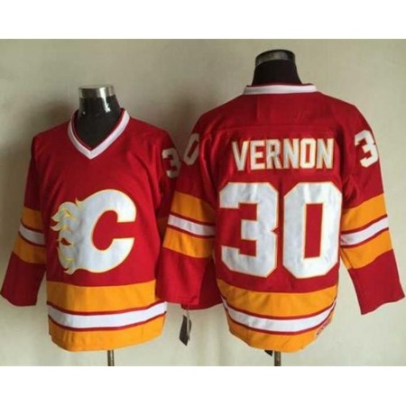 Flames #30 Mike Vernon Red CCM Throwback Stitched NHL Jersey