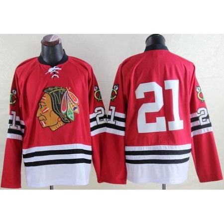 Mitchell And Ness 1960-61 Blackhawks #21 Stan Mikita Red Throwback Stitched NHL Jersey