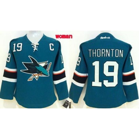 Sharks #19 Joe Thornton Teal Women's Home Stitched NHL Jersey
