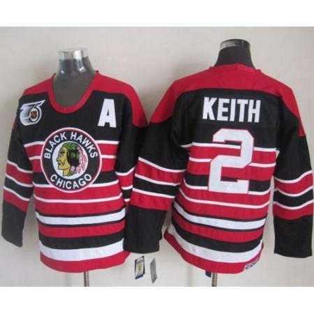 Blackhawks #2 Duncan Keith Red/Black 75TH CCM Stitched NHL Jersey