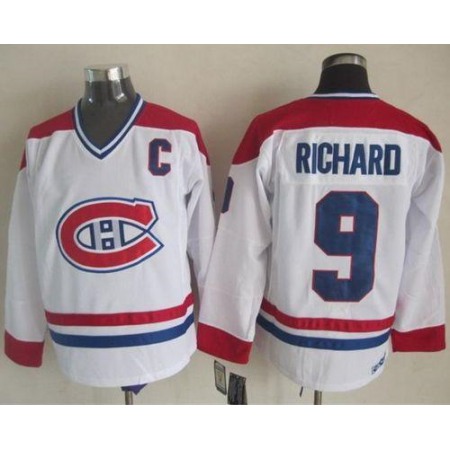 Canadiens #9 Maurice Richard White CH-CCM Throwback Stitched NHL Jersey