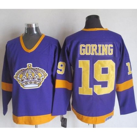 Kings #19 Butch Goring Purple/Yellow CCM Throwback Stitched NHL Jersey