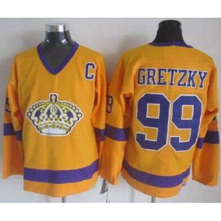 Kings #99 Wayne Gretzky Yellow CCM Throwback Stitched NHL Jersey
