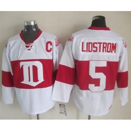 Red Wings #5 Nicklas Lidstrom White Winter Classic CCM Throwback Stitched NHL Jersey