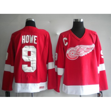 Red Wings #9 Gordie Howe Red CCM Stitched NHL Jersey