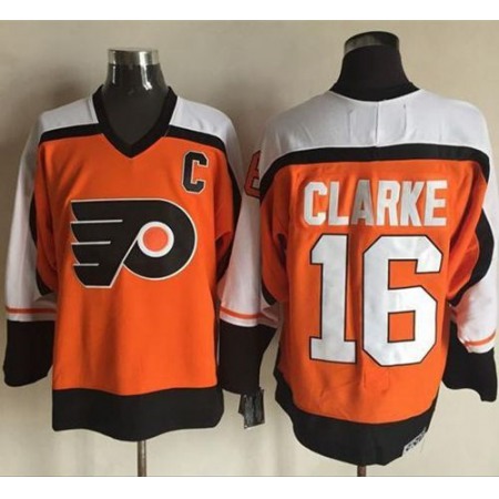 Flyers #16 Bobby Clarke Orange/Black CCM Throwback Stitched NHL Jersey