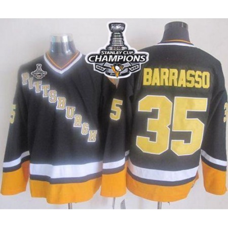 Penguins #35 Tom Barrasso Black/Yellow CCM Throwback 2016 Stanley Cup Champions Stitched NHL Jersey
