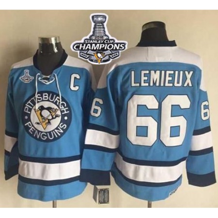 Penguins #66 Mario Lemieux Blue Alternate CCM Throwback 2016 Stanley Cup Champions Stitched NHL Jersey