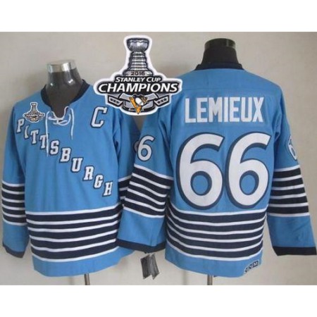 Penguins #66 Mario Lemieux Light Blue CCM Throwback 2016 Stanley Cup Champions Stitched NHL Jersey
