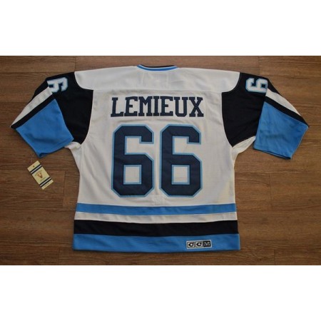 Penguins #66 Mario Lemieux Stitched White/Blue CCM Throwback NHL Jersey