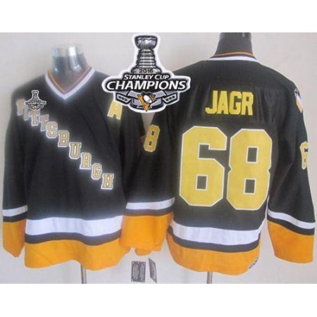 Penguins #68 Jaromir Jagr Black/Yellow CCM Throwback 2016 Stanley Cup Champions Stitched NHL Jersey