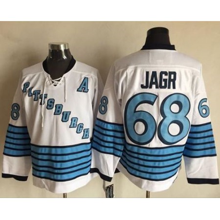 Penguins #68 Jaromir Jagr White/Light Blue CCM Throwback Stitched NHL Jersey