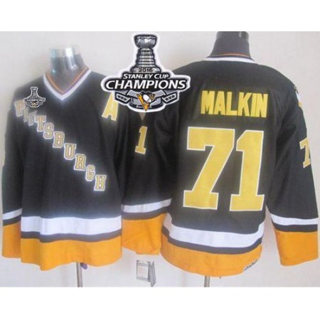 Penguins #71 Evgeni Malkin Black/Yellow CCM Throwback 2016 Stanley Cup Champions Stitched NHL Jersey