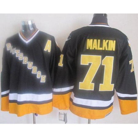 Penguins #71 Evgeni Malkin Black/Yellow CCM Throwback Stitched NHL Jersey