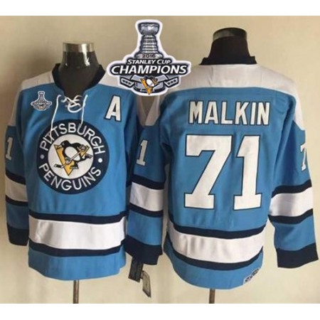 Penguins #71 Evgeni Malkin Blue Alternate CCM Throwback 2016 Stanley Cup Champions Stitched NHL Jersey