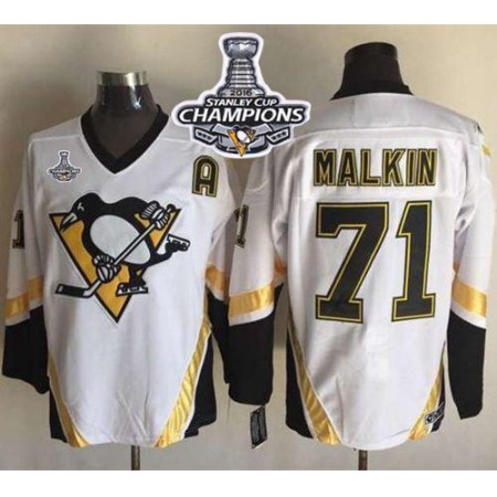 Penguins #71 Evgeni Malkin White CCM Throwback 2016 Stanley Cup Champions Stitched NHL Jersey