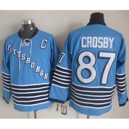 Penguins #87 Sidney Crosby Light Blue CCM Throwback Stitched NHL Jersey