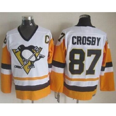 Penguins #87 Sidney Crosby White/Black CCM Throwback Stitched NHL Jersey