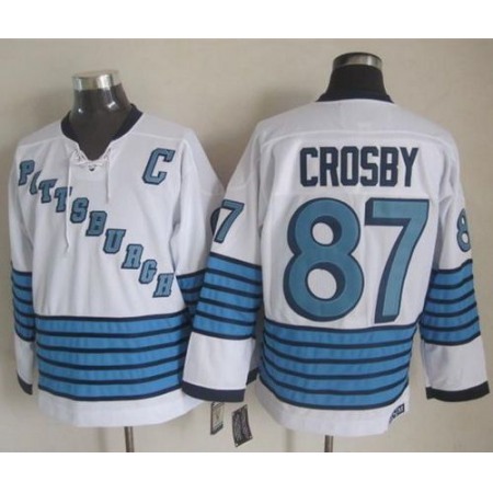 Penguins #87 Sidney Crosby White/Light Blue CCM Throwback Stitched NHL Jersey