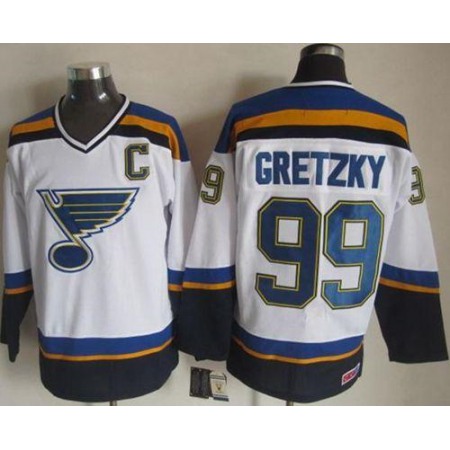 Blues #99 Wayne Gretzky White/Navy CCM Throwback Stitched NHL Jersey