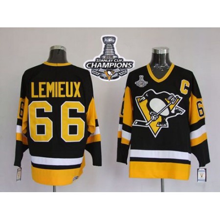 Mitchell&Ness Penguins #66 Mario Lemieux Black 2016 Stanley Cup Champions Stitched NHL Jersey
