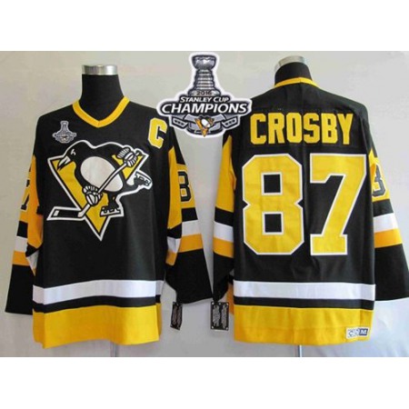 Mitchell&Ness Penguins #87 Sidney Crosby Black 2016 Stanley Cup Champions Stitched NHL Jersey