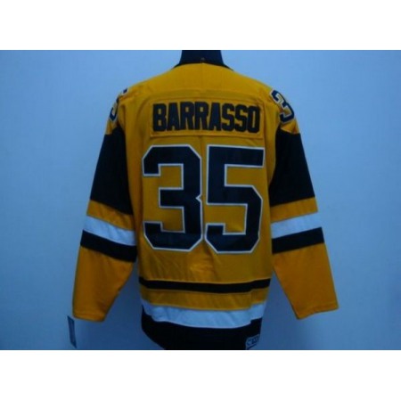 Penguins #35 Tom Barrasso Stitched Mitchell&Ness Yellow NHL Jersey