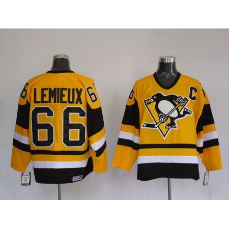 Penguins #66 Mario Lemieux Stitched Yellow Mitchell&Ness NHL Jersey