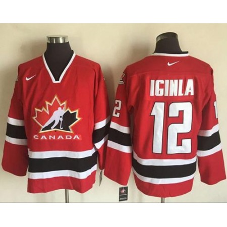 Team CA. #12 Jarome Iginla Red/Black 2002 Olympic Nike Throwback Stitched NHL Jersey
