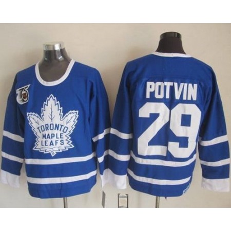 Maple Leafs #29 Felix Potvin Blue 75th CCM Throwback Stitched NHL Jersey